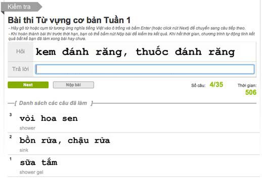 Các bài thi bắt buộc tuần, tháng